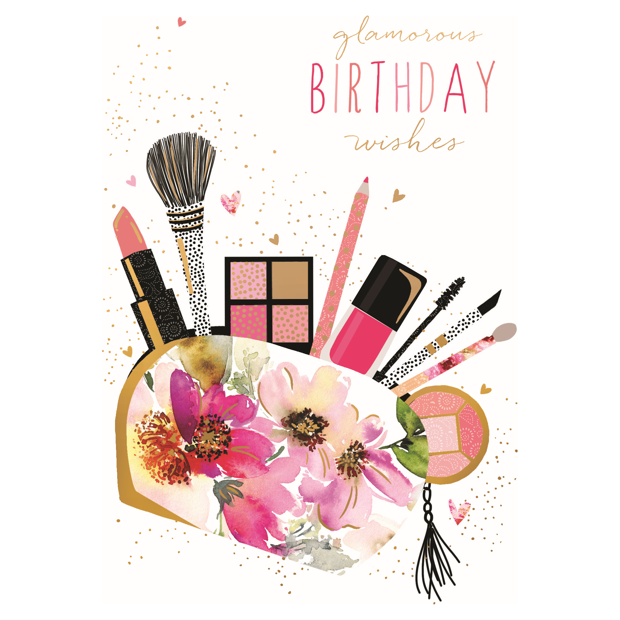 Elegant makeup purse-themed birthday card featuring floral design by Sara Miller, from Pictura's collection of everyday greeting cards.